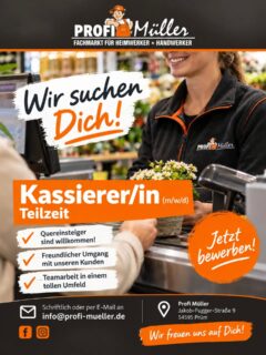 Wir suchen Verstärkung für unser Team! 🧡 Für unseren Fachmarkt in Prüm-Dausfeld suchen wir eine/n Kassierer/in (m/w/d) in Teilzeit. Du bist freundlich, zuverlässig und arbeitest gerne mit Menschen? Dann bist Du bei uns genau richtig! 😊 Auch Quereinsteiger sind herzlich willkommen! 📩 Bewirb dich einfach schriftlich oder per E-Mail an
info@profi-mueller.de Wir freuen uns auf dich! 🧡 #profimueller #prüm #eifeljobs #teilzeit #werdeteildesteams